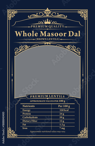 Whole Masoor Dal Packaging Label Vector