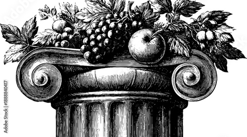 Classical decorative capital fragment with vintage botanical design for art and decor