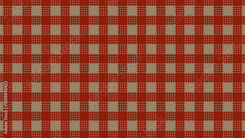 ベージュと赤のギンガムチェックパターンの背景素材