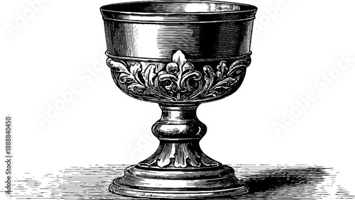 Classical decorative goblet with vintage botanical design – 19th century engraving for art and design