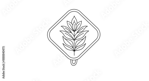 Minimalist enamel pin badge featuring a geometric leaf design, isolated on a white background with clean lines and modern style