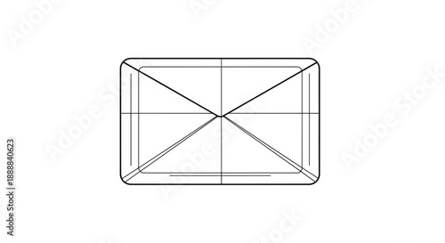 Minimalist illustration of a mailer bag isolated on a white background with geometric lines and clean design