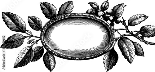 Elegant botanical mirror frame design with classical vintage engraving for decoration and art prints