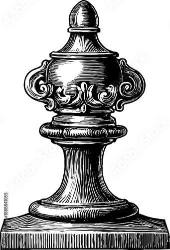 Classical finial decorative element with botanical motifs for vintage design