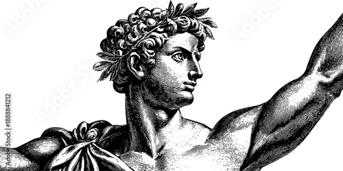 Classical marble statue in contrapposto pose vintage engraving design for artistic decoration