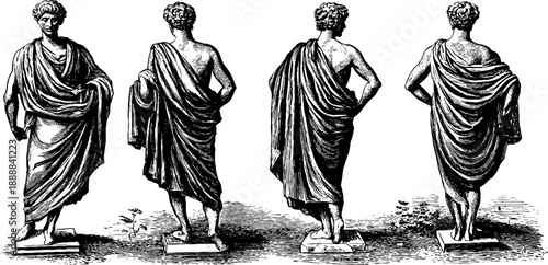 Classical marble statue in contrapposto pose vintage sketch for art design