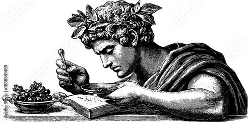 Classical academic study of vintage statue with botanical elements