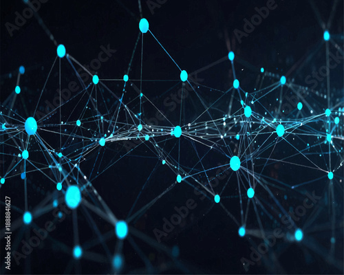 Digital Futuristic Blue Network Background with Connecting Lines and Glowing Nodes on Dark Space, Symbolizing Cyber Technology, Blockchain, Data Communication and Innovation