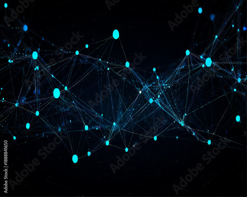 Abstract Futuristic Technology Background with Blue Digital Network Lines and Glowing Nodes on Dark Space, Representing Internet Connectivity, Big Data and IoT Systems