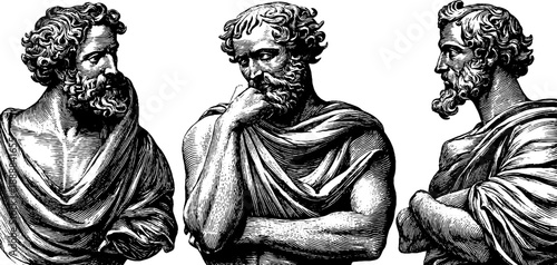 Classical statue study with heroic proportions and vintage botanical elements