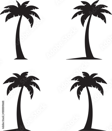  set of palm trees, palm, tree, tropical, vector, silhouette, beach, nature, leaf, illustration, summer, coconut, palm tree, island, plant, design, travel, pattern, sea, sun, palms, branch, palmtree