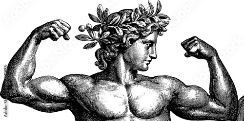 Classical statue with heroic proportions and botanical elements - vintage art study