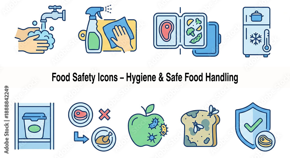 Naklejka premium Food Safety Icons – Hygiene & Safe Food Handling