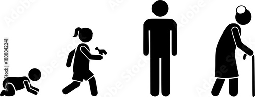 Human Life Stages From Infancy To Old Age Stick Figure Icons Keywords: baby, infant, child, adult, elderly, old age, life cycle

