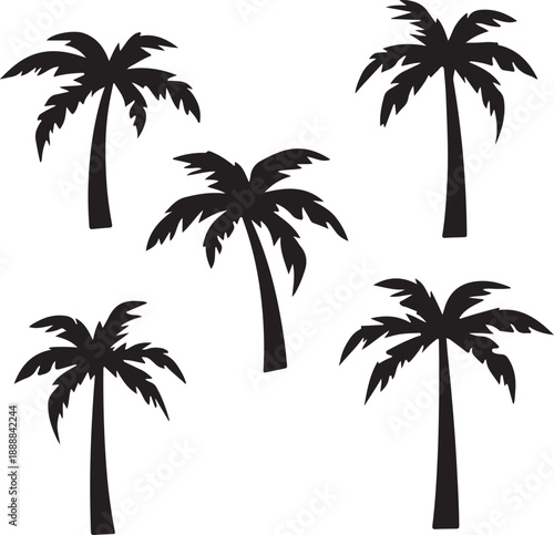  set of palm trees, palm, tree, tropical, vector, silhouette, beach, nature, leaf, illustration, summer, coconut, palm tree, island, plant, design, travel, pattern, sea, sun, palms, branch, palmtree