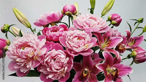 Wallpaper Mural Pink Peonies and Lilies Blooming Against White Background Torontodigital.ca