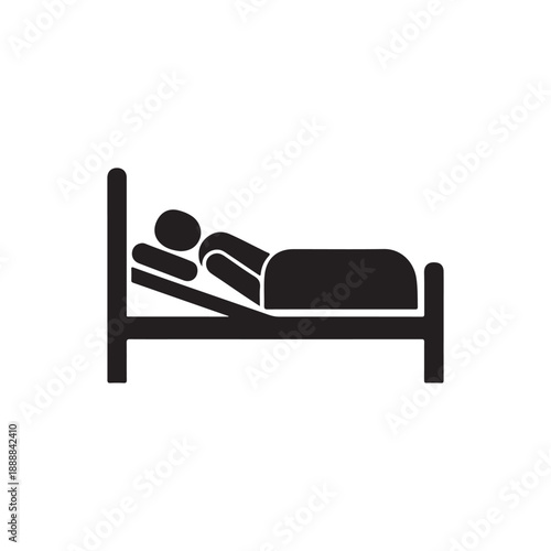 Hospital Bed Patient Black Vector Icon Inpatient Care on white background