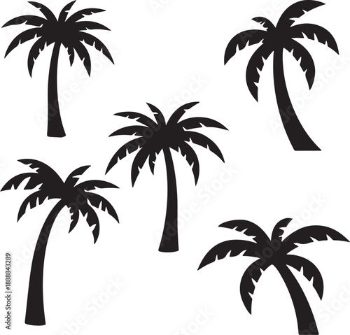  set of palm trees, palm, tree, tropical, vector, silhouette, beach, nature, leaf, illustration, summer, coconut, palm tree, island, plant, design, travel, pattern, sea, sun, palms, branch, palmtree