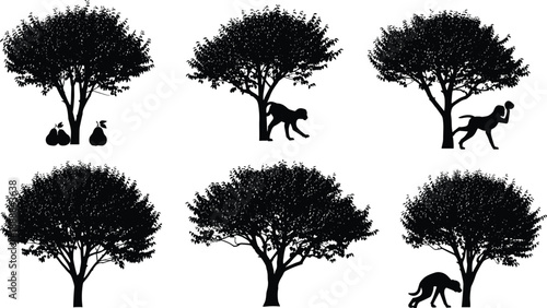 Set of tree silhouettes vector illustration in black nature design