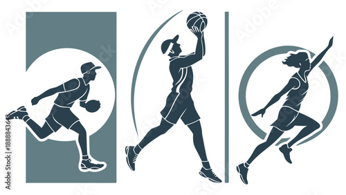 Dynamic athletes in action poses for sports and fitness concepts