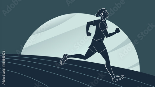 Woman running on track with sunset background energetic motivation