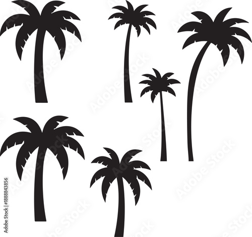  set of palm trees, palm, tree, tropical, vector, silhouette, beach, nature, leaf, illustration, summer, coconut, palm tree, island, plant, design, travel, pattern, sea, sun, palms, branch, palmtree