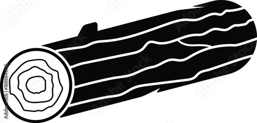 Wooden Log Silhouette. Black and White Icon Design Elements on Isolated White Background