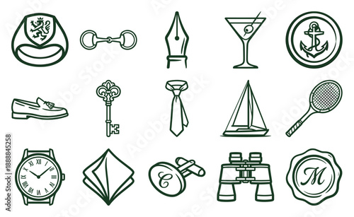 Vintage Hand Drawn Gentleman Lifestyle Graphic Elements Kit for Preppy Aesthetic Branding