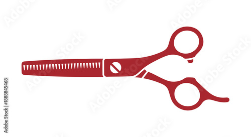 Red hair cutting scissors on a white background