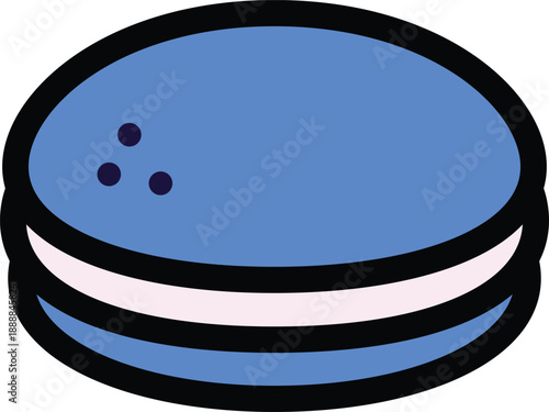 Single blue macaron on plain background