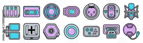 Flat Vector Retro Video Production Graphic Element Kit for Media Equipment Content Creation