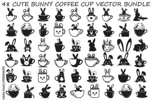 Cute Bunny Coffee Cup Vector Bundle
