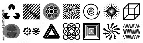 Minimalist Op-Art Optical Illusions and Geometric Pattern Element Kit for Psychological Research and Graphic Design