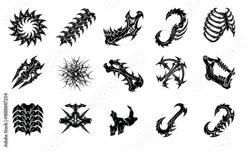 Bio-Organic Cybernetic Skeletal Elements Graphic Set for Dark Fantasy and Hardcore Tattoo Design
