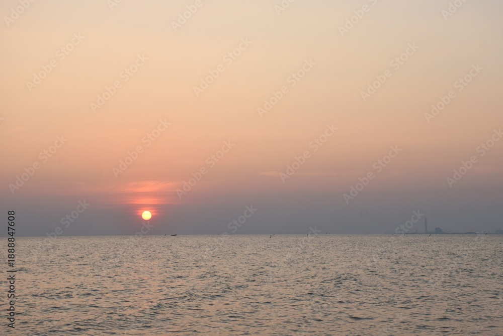 Fototapeta premium landscape of sea on sunset at Rayong estuary or mouth of river travel location in Thailand