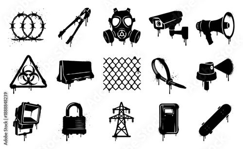 Stencil Graffiti Urban Rebellion Element Kit for Underground Street Art and Protest Culture Design