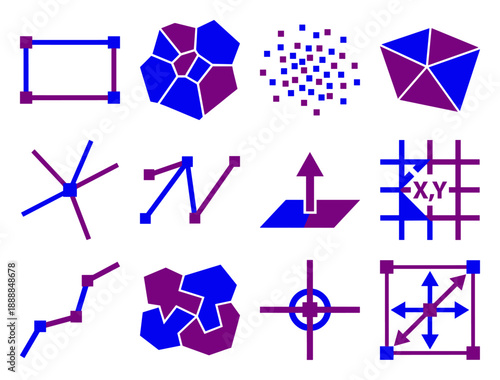 Flat Vector Geometric Spatial Mapping Asset Sheet for Cartography and Data Visualization Design