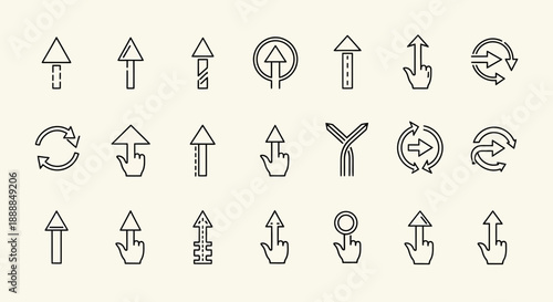 Collection of Upward and Circular Arrows Icons, Hand Cursor Pointer, Reload Symbols