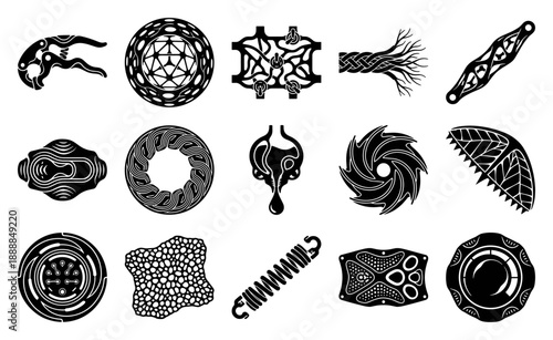 Bionic Organic Engineering Woodcut Elements Graphic Set for Biomimicry and Cybernetic Design