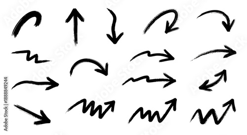 Hand-drawn Arrows Collection: Diverse Directions and Styles, Black Ink on White