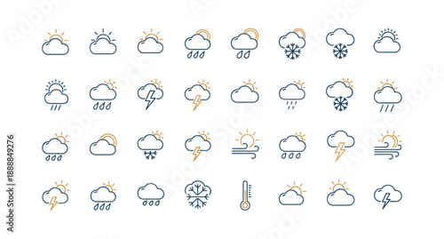 Weather icons set for forecasting and climate presentation