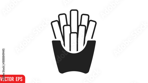 French Fries Vector Icon in Simple Black Silhouette