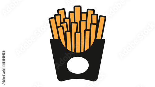 Minimalist French Fries in Black Carton Fast Food Icon