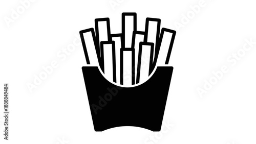 French Fries Icon in Black and White for Fast Food Design