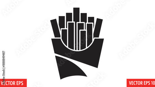 French Fries Black Silhouette Icon on White Background