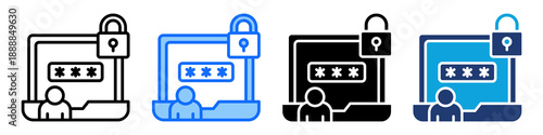 Secure Login Icon Set Multi Style Vector Illustration