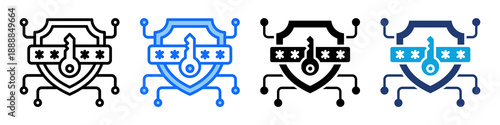 Secure Password Icon Set Multi Style Vector Illustration