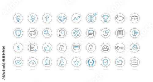 Business icons for finance, technology, and marketing strategies