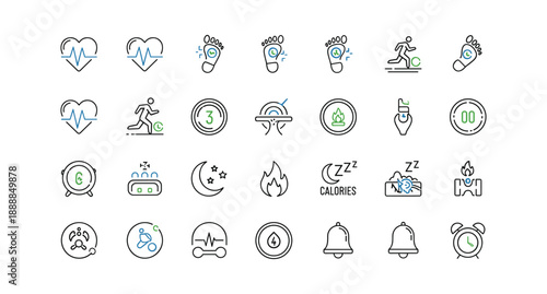 Fitness and health icons for tracking activity and wellness