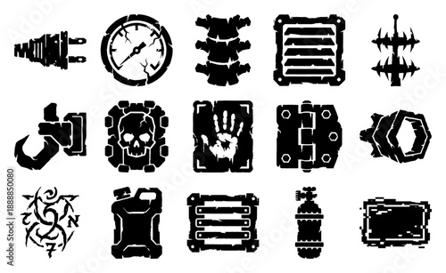 Grungy Distressed Industrial Silhouette Element Kit for Post-Apocalyptic Survival and Sci-Fi Horror Gaming